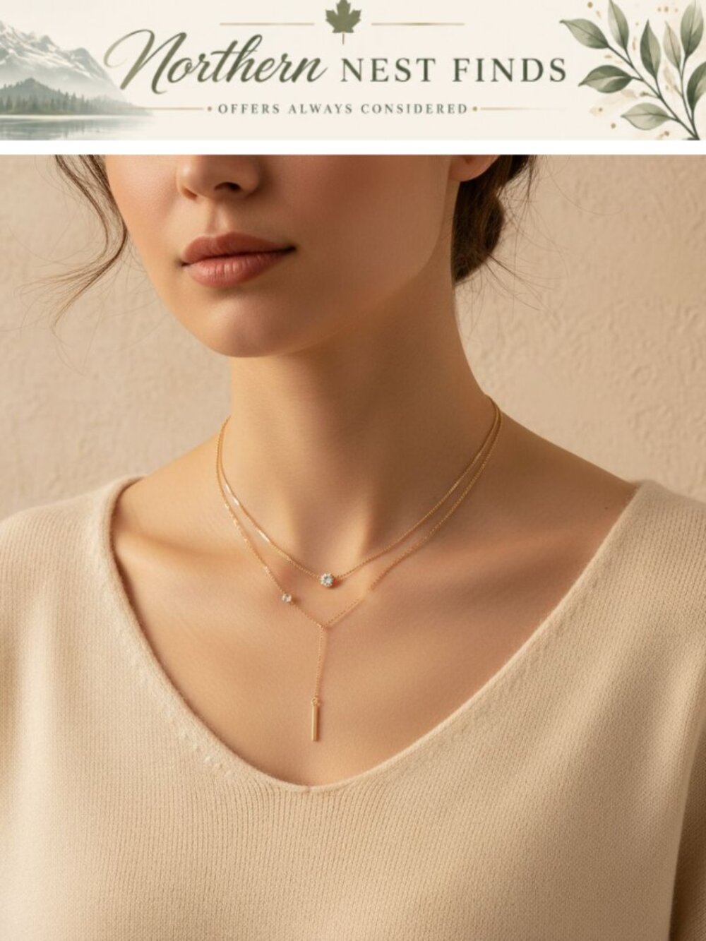 Gold Plated Y-Necklace Dainty Layered Lariat Necklace for Women